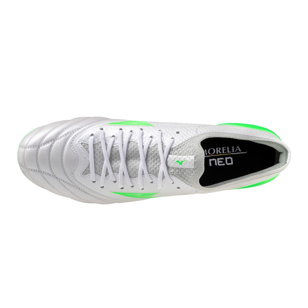 Mizuno Morelia NEO IV b Elite Mix FG Boots- White Green Gecko