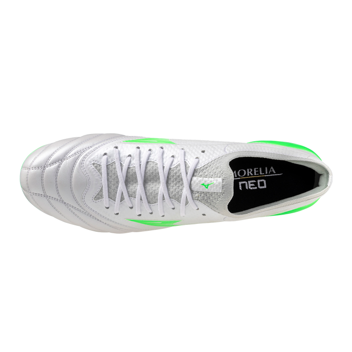 Mizuno Morelia NEO IV b Elite Mix FG Boots- White Green Gecko