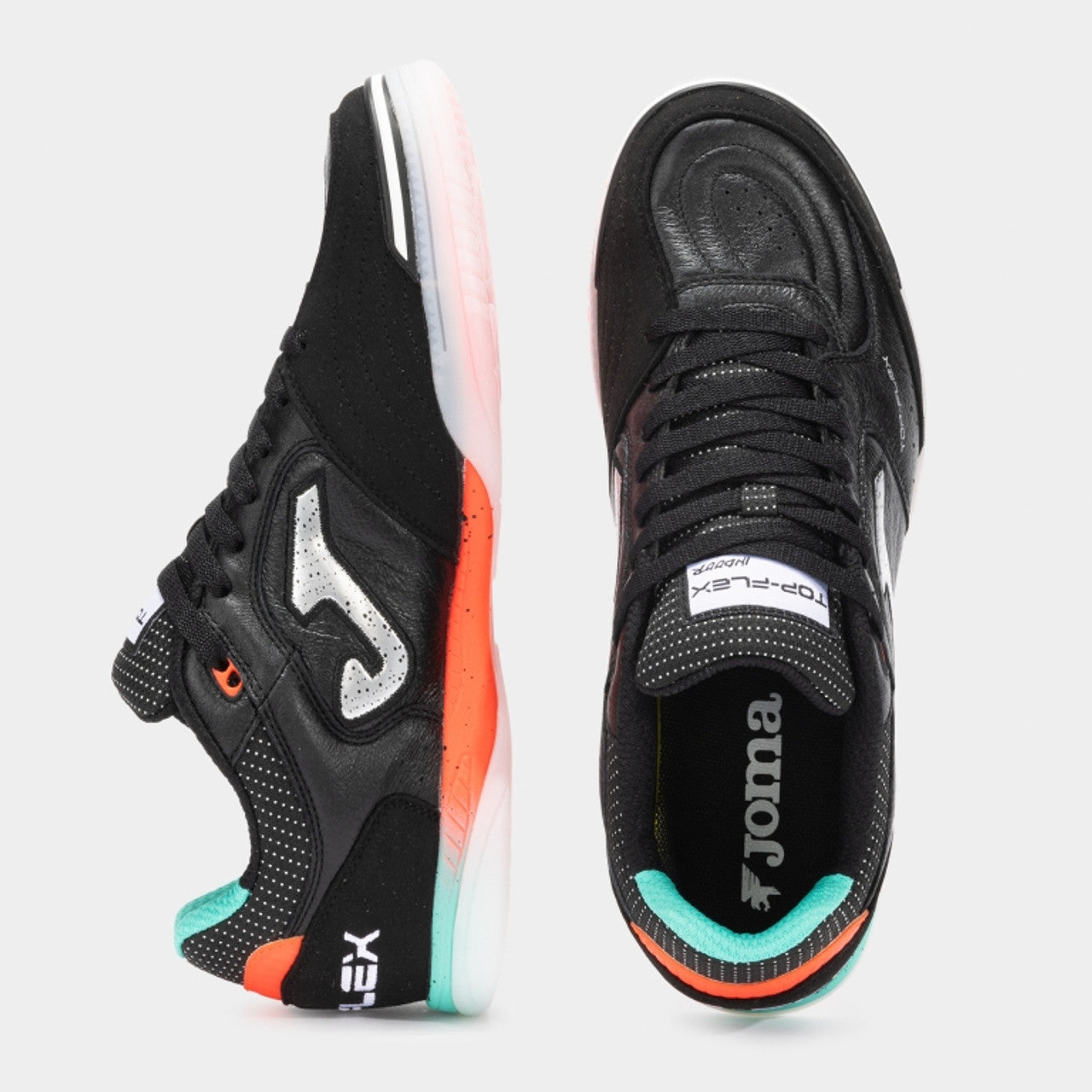 Joma Top Flex Indoor Boots- Black/Aqua/Orange – Soccer Locker