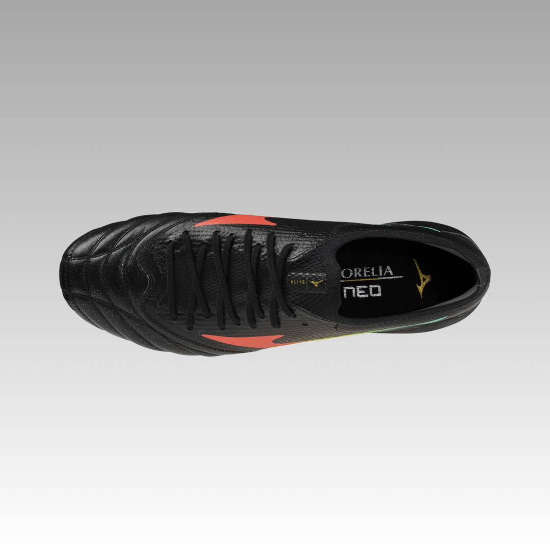 Mizuno Morelia NEO V b Elite FG Boots- Black/Orange/Yellow