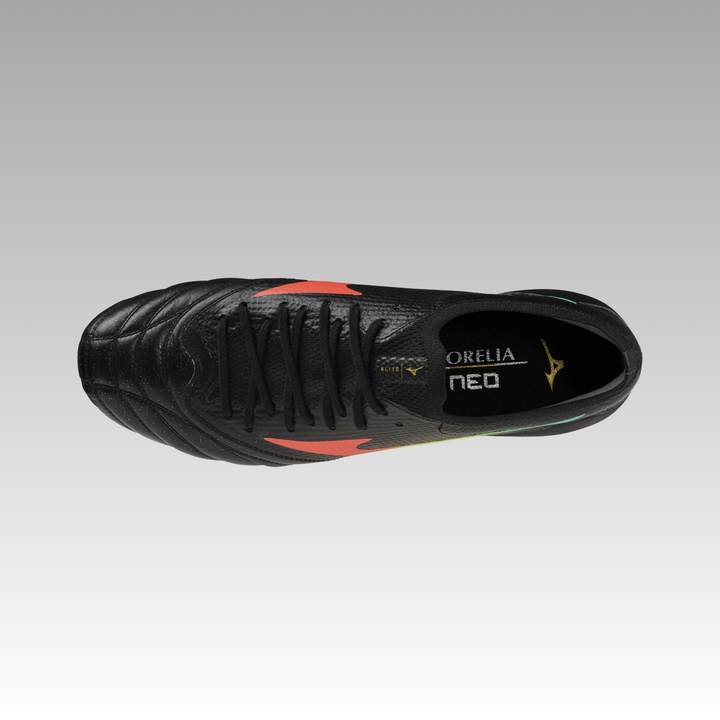 Mizuno Morelia NEO V b Elite FG Boots- Black/Orange/Yellow