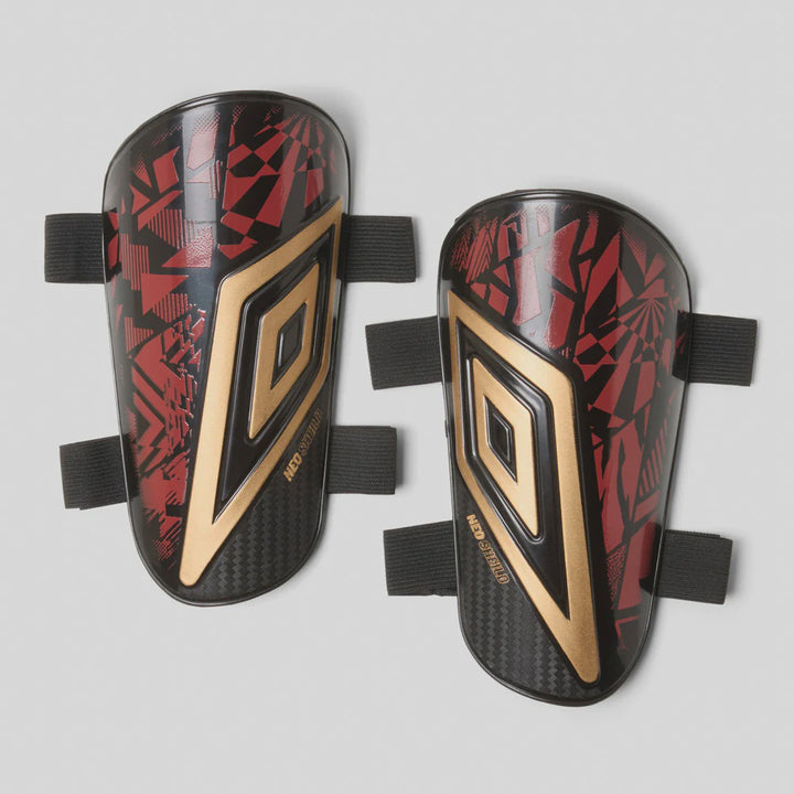 Umbro Neo Sheild Shin Guards- Red/Black/Gold