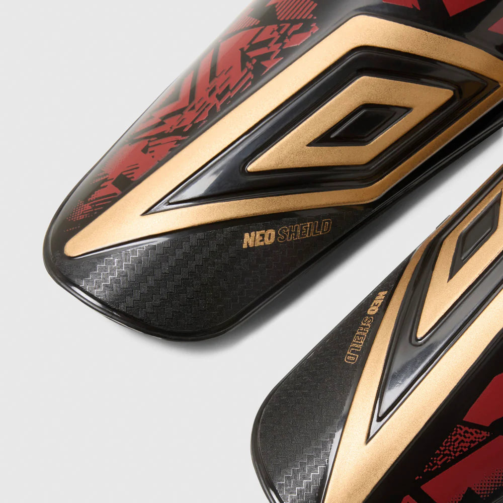 Umbro Neo Sheild Shin Guards- Red/Black/Gold