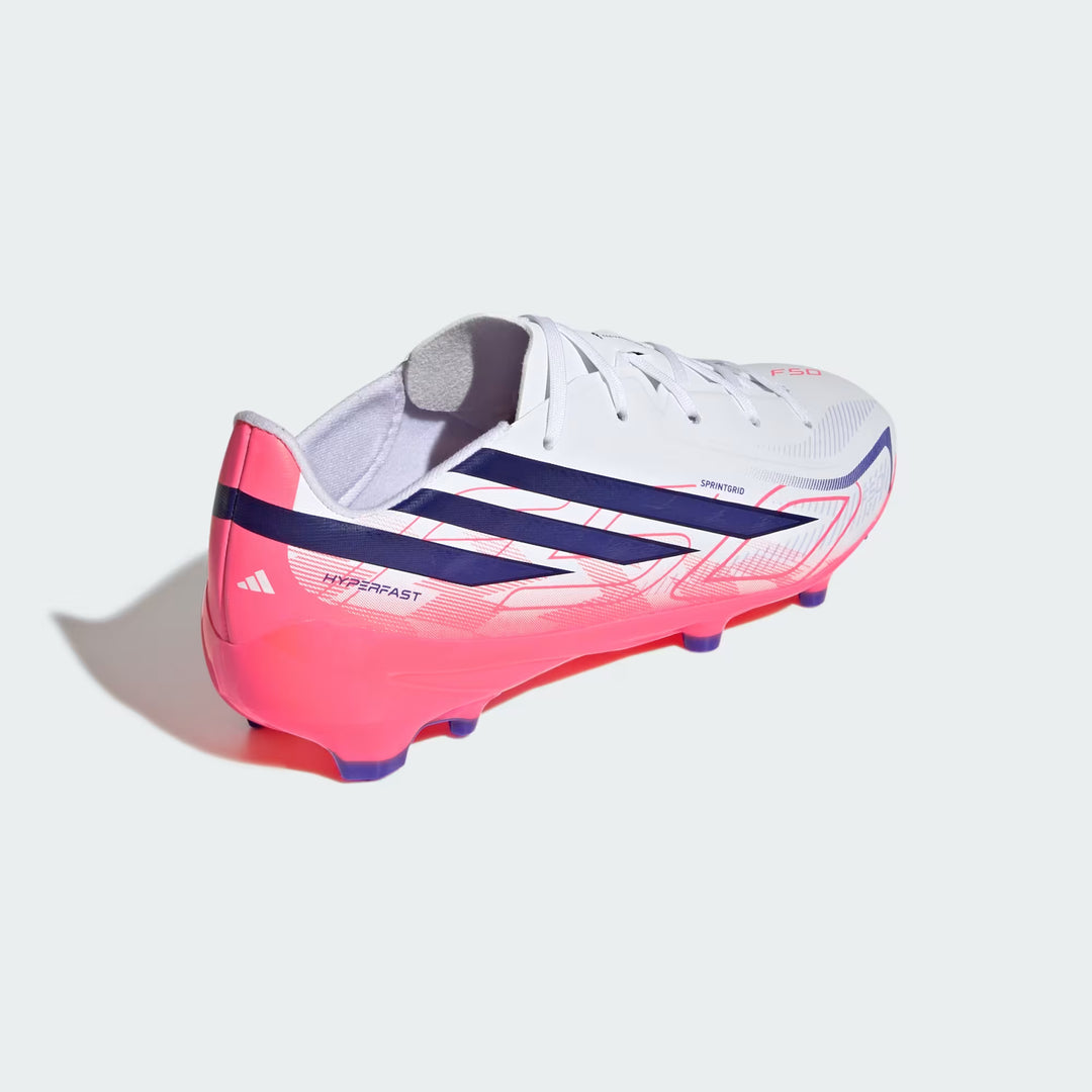 adidas F50 Hyperfast League FG Boots- White/Purple/Turbo- JUNIOR
