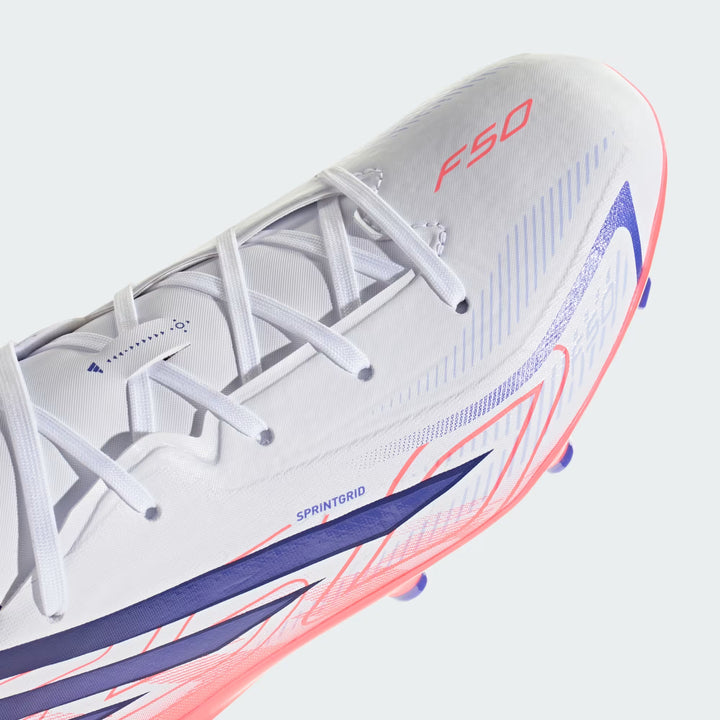 adidas F50 Hyperfast League FG Boots- White/Purple/Turbo- JUNIOR