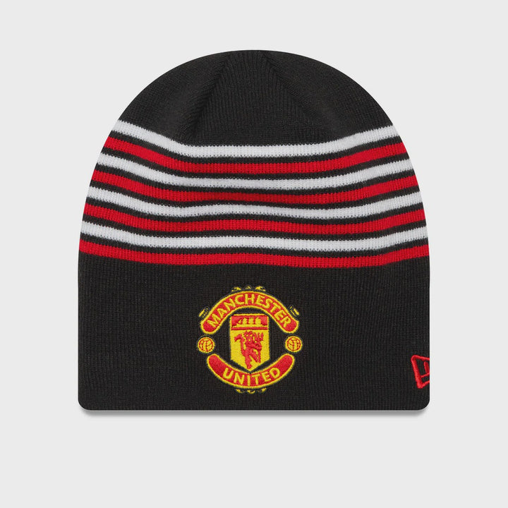 Manchester United New Era Skull Beanie - Red/White Stripe