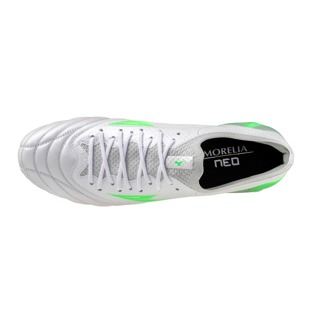 Mizuno Morelia NEO IV b Elite FG Boots- White Green Gecko