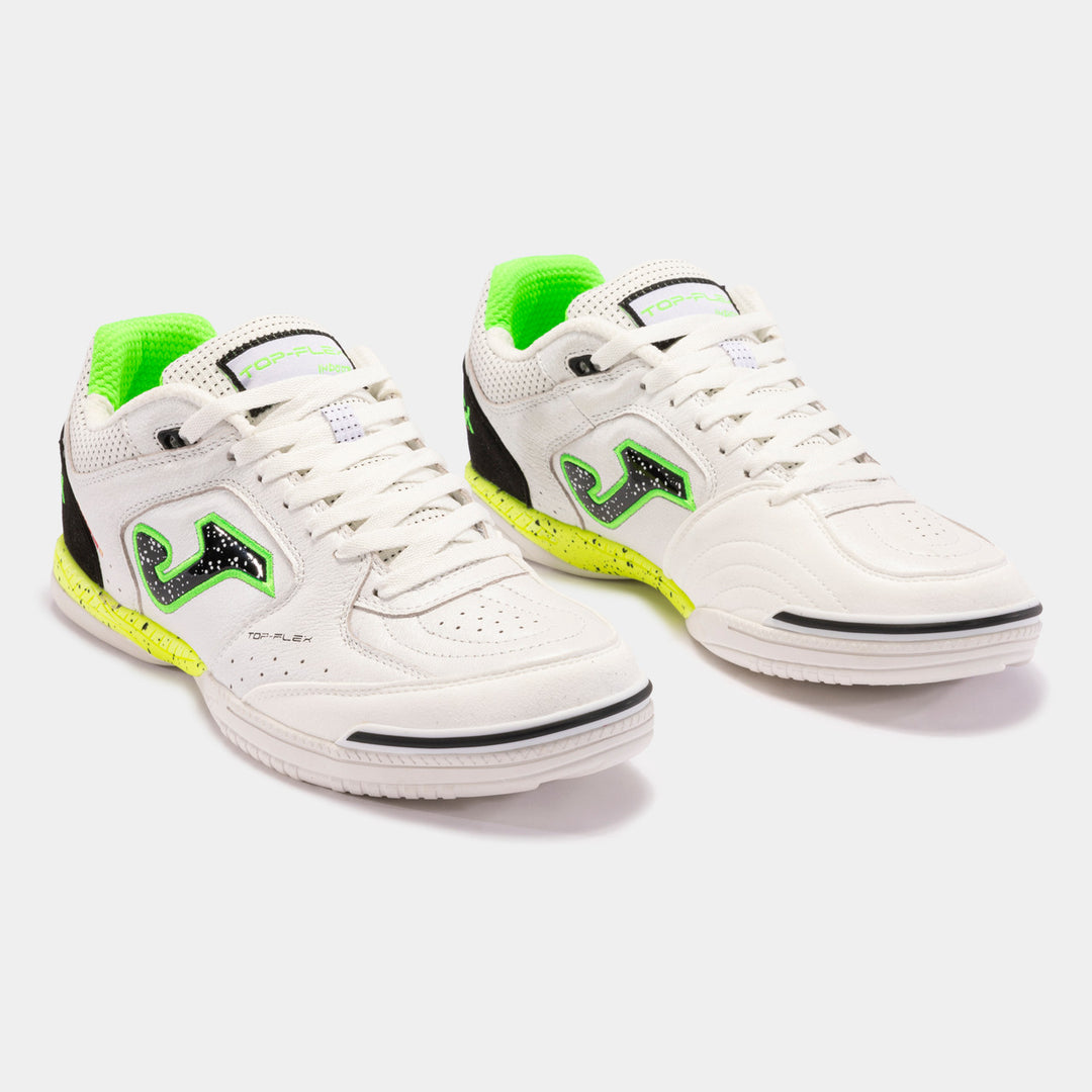 Joma Top Flex Inbdoor Boots- White/Black/Fluro Green