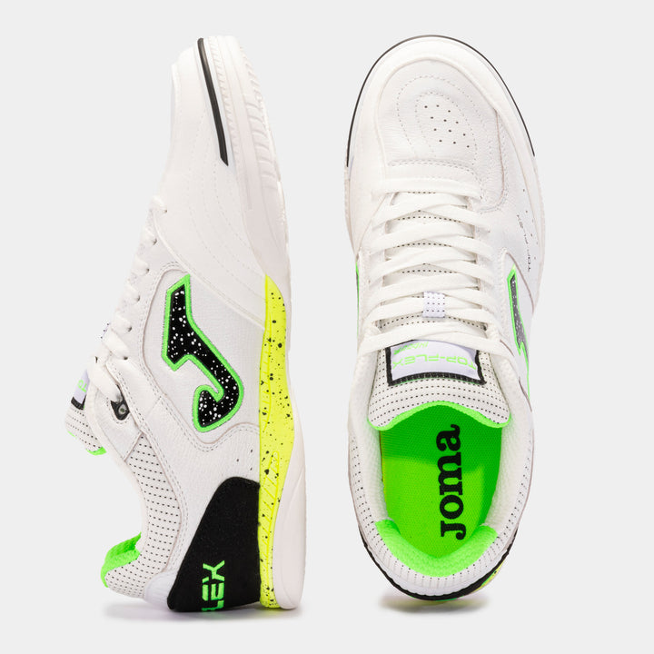 Joma Top Flex Inbdoor Boots- White/Black/Fluro Green