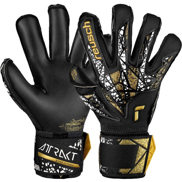 Reusch Attrakt Gold X Evolution Finger Support Goalkeeper Gloves- Black/Goldper Gloves- Black