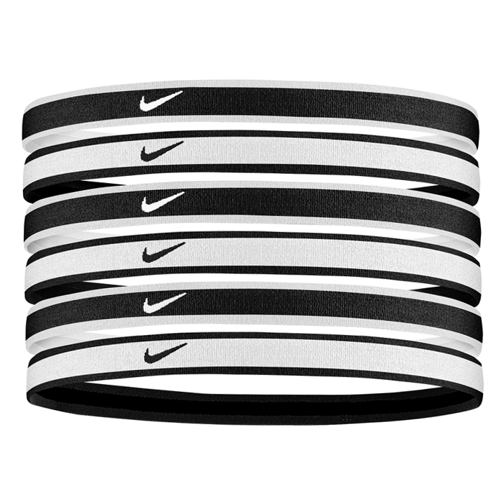 Nike Swoosh Sport Tipped Headbands 6 Pack- Black/White